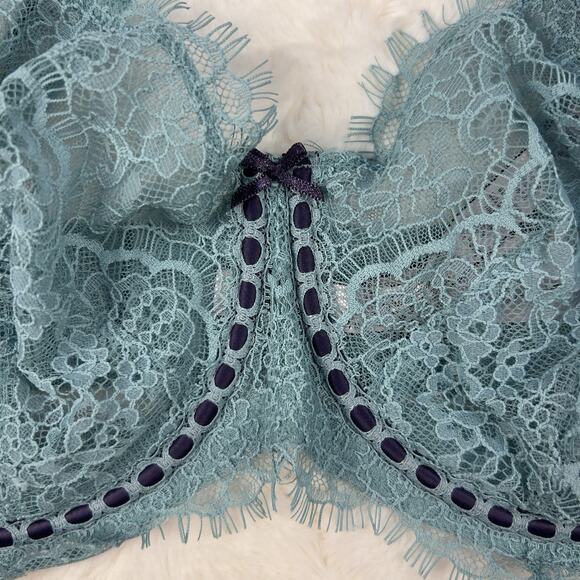 Victoria Secret Bra Push Up Sea Green Lace Ribbon Trim Dream Angels SZ.38DD New - Picture 3 of 8